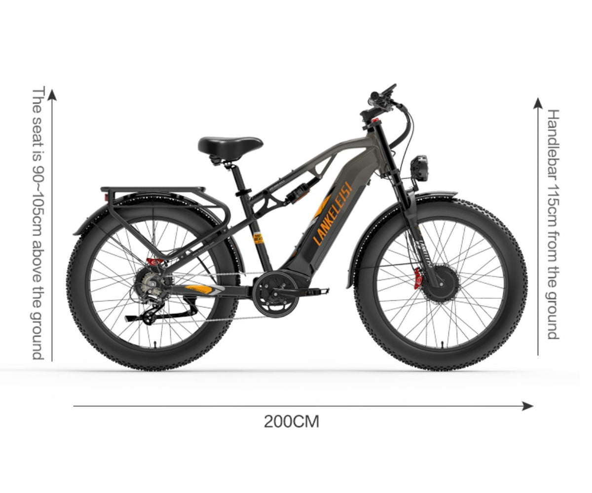 LANKELEISI MG800MAX 2000W 26*4.0'' 48V 20Ah Bicicletta Elettrica da Montagna a Doppio Motore