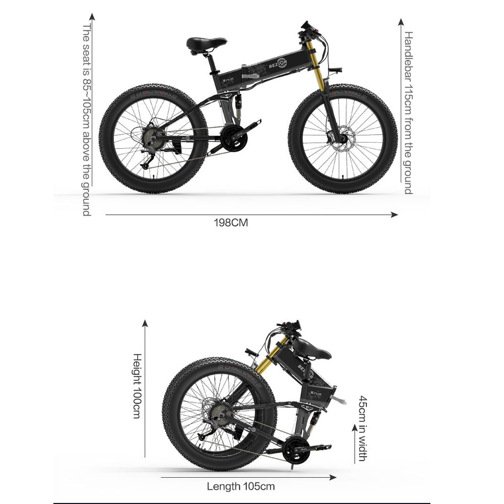 Bezior X Plus 1500W 26*4.0' 48V 17.5AH Bicicletta Elettrica da Montagna Pieghevole