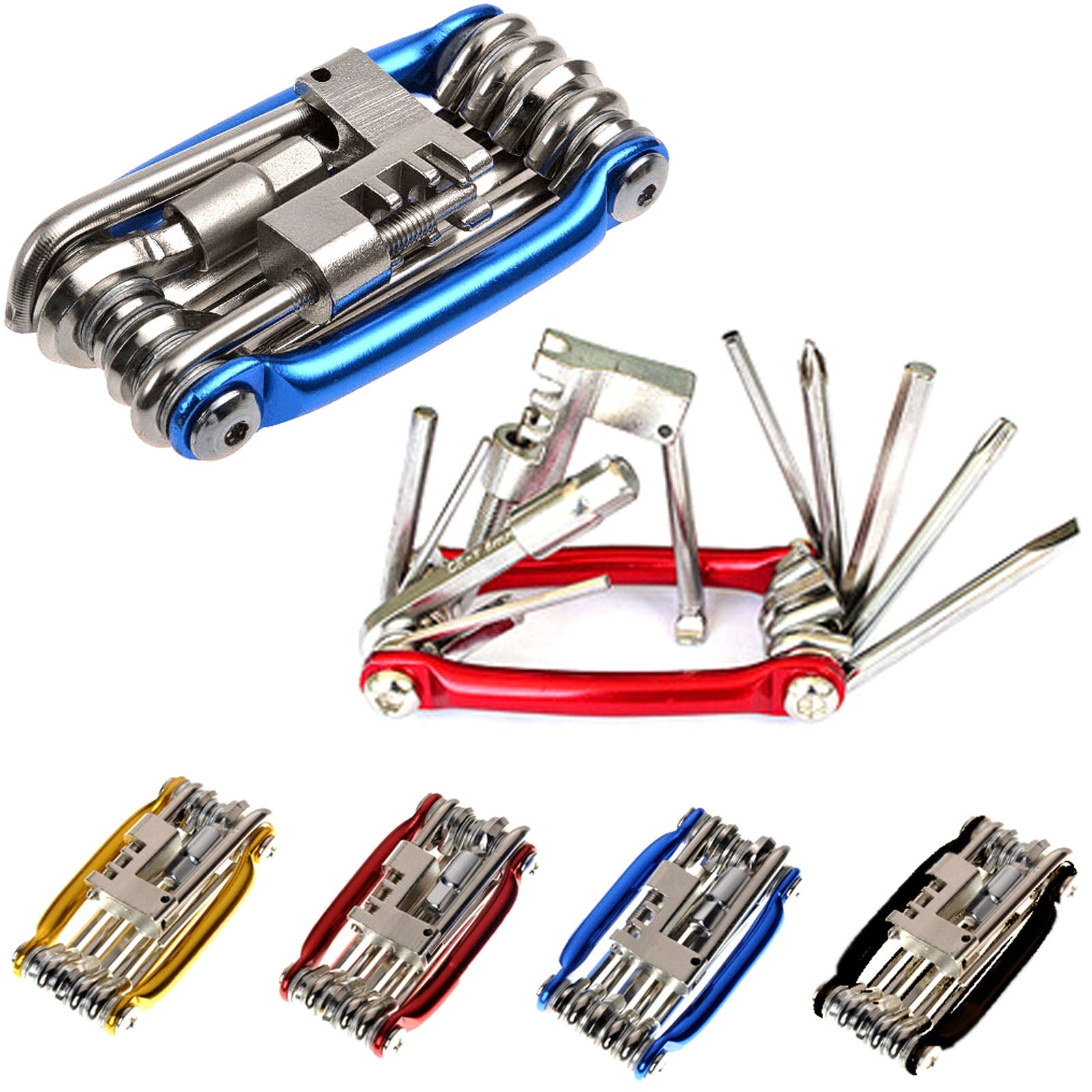 Kit di attrezzi per riparazioni per biciclette portatile multifunzione 11-in-1